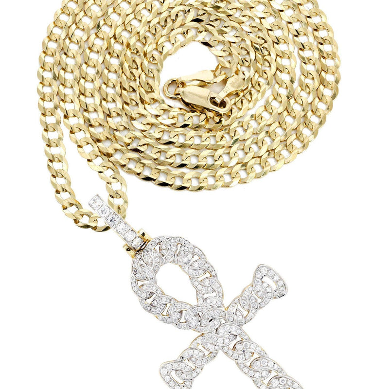 14K Yellow Gold Ankh Diamond Necklace  | 1.88 Carats
