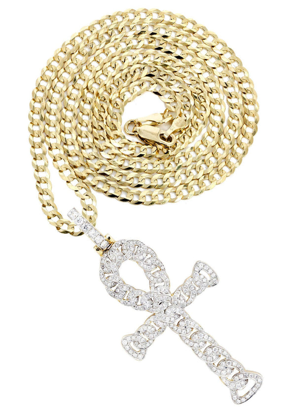 14K Yellow Gold Ankh Diamond Necklace  | 1.88 Carats