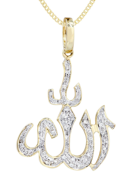 10K Yellow Gold Arabic Allah Diamond Necklace  | 0.41 Carats
