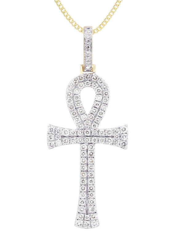 10K Yellow Gold Ankh Diamond Necklace  | 1.13 Carats