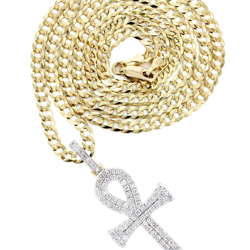 10K Yellow Gold Ankh Diamond Necklace  | 1.13 Carats