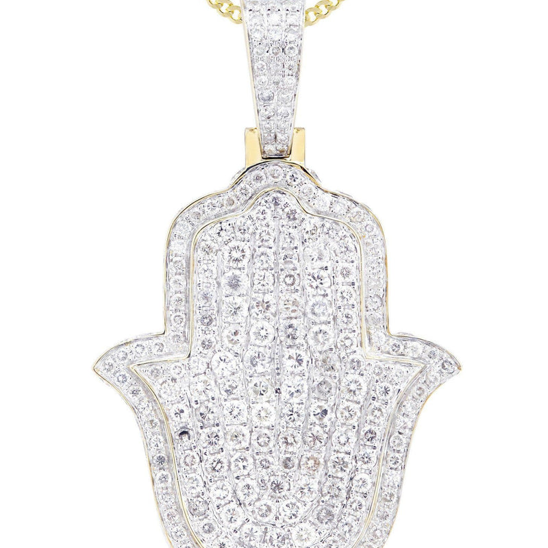 10K Yellow Gold Hamsa Diamond Necklace  | 5.26 Carats