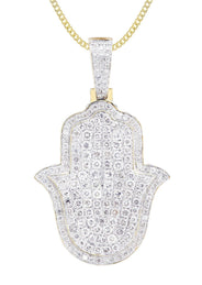 10K Yellow Gold Hamsa Diamond Necklace  | 5.26 Carats