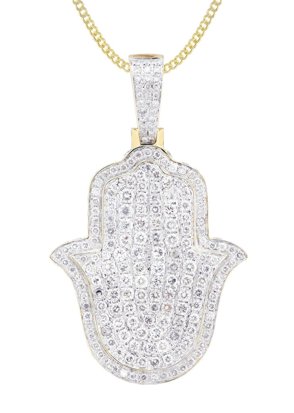 10K Yellow Gold Hamsa Diamond Necklace  | 5.26 Carats