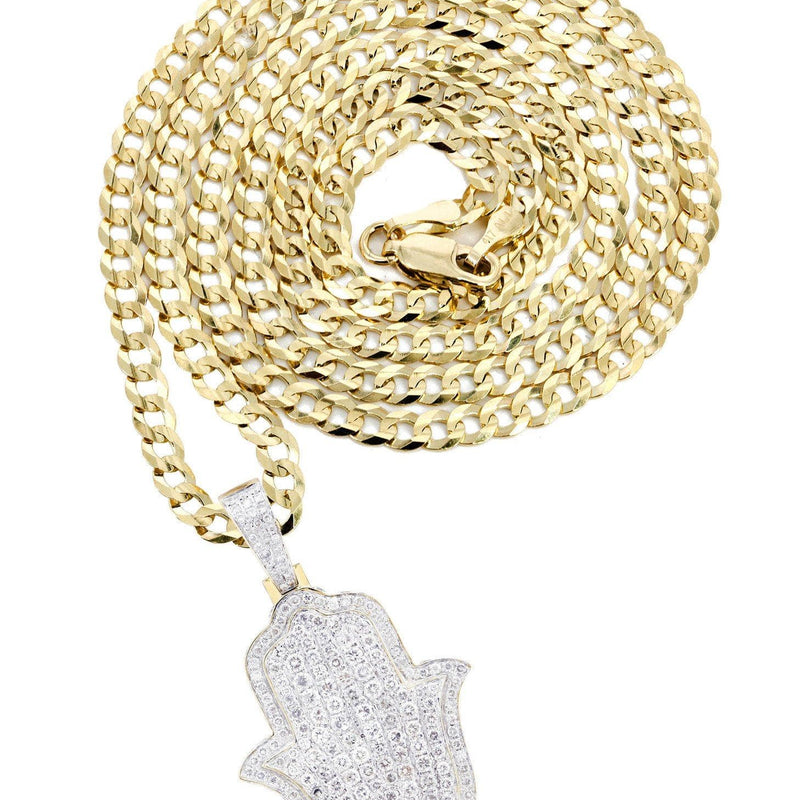 10K Yellow Gold Hamsa Diamond Necklace  | 5.26 Carats