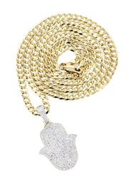 10K Yellow Gold Hamsa Diamond Necklace  | 5.26 Carats