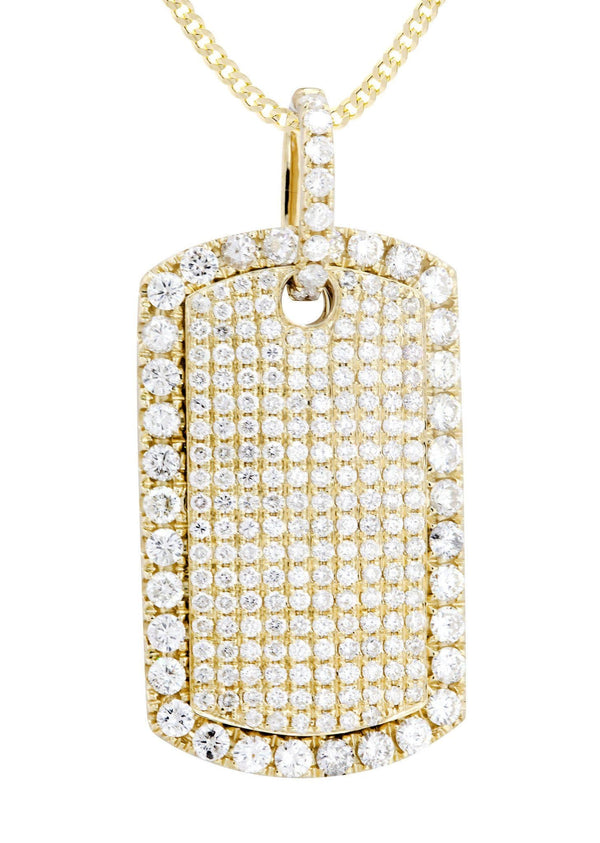 14K Yellow Gold Dog Tag Diamond Necklace  | 4.8 Carats