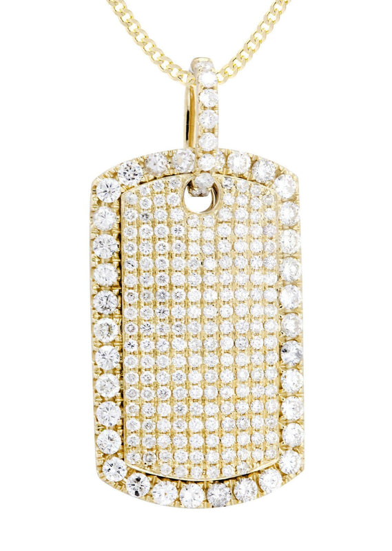 14K Yellow Gold Dog Tag Diamond Necklace  | 4.8 Carats
