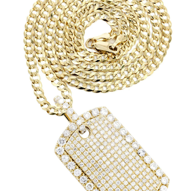14K Yellow Gold Dog Tag Diamond Necklace  | 4.8 Carats