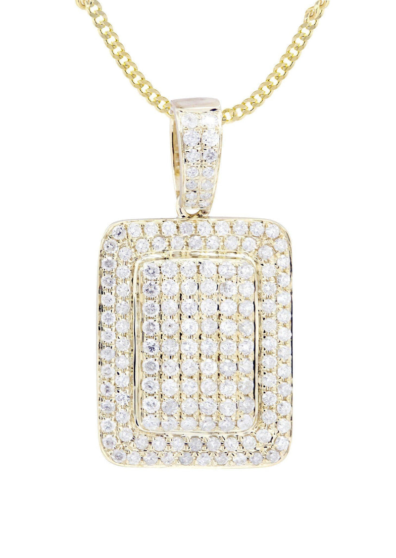 10K Yellow Gold Dog Tag Diamond Necklace  | 1.61 Carats