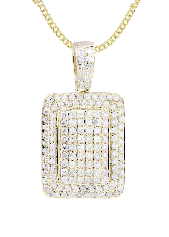 10K Yellow Gold Dog Tag Diamond Necklace  | 1.61 Carats