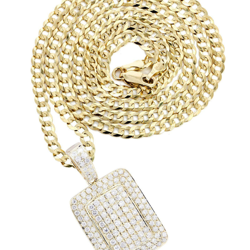10K Yellow Gold Dog Tag Diamond Necklace  | 1.61 Carats