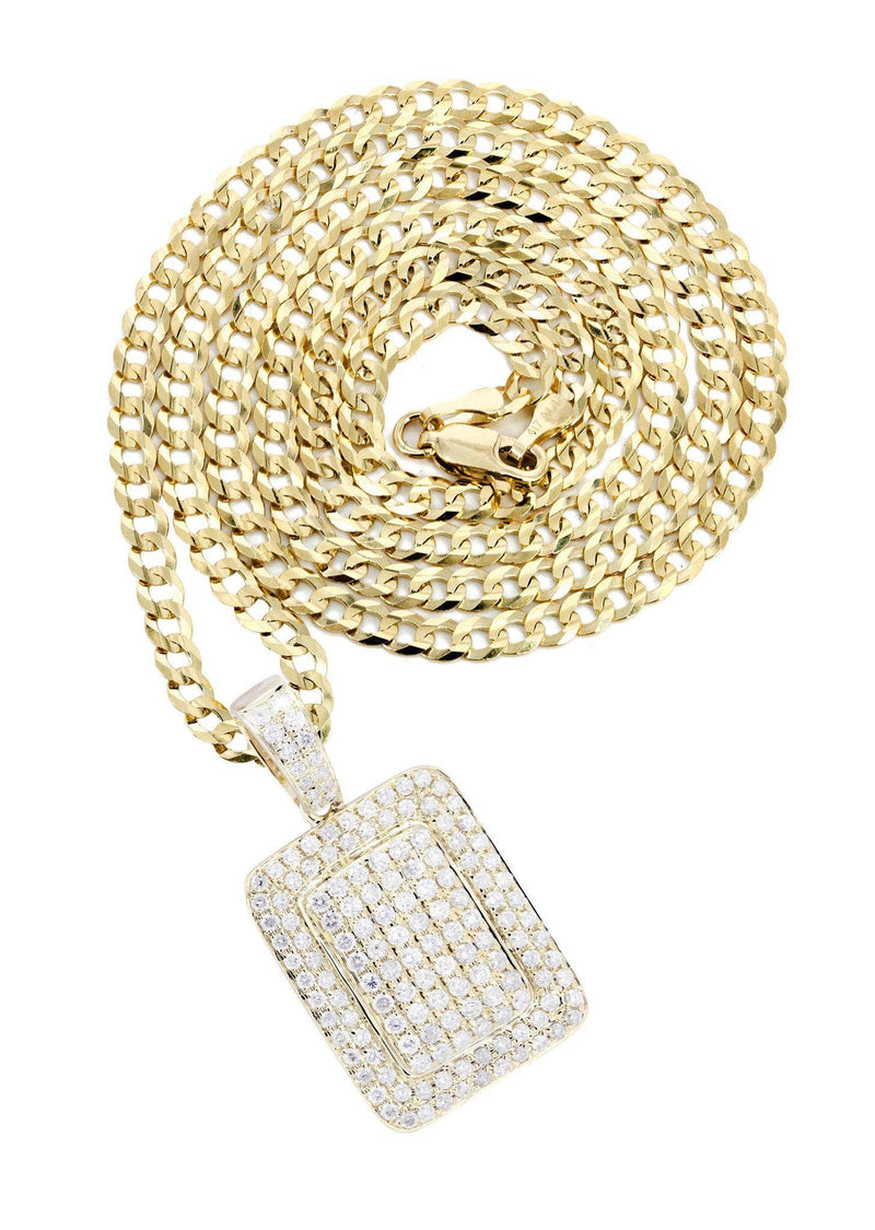 10K Yellow Gold Dog Tag Diamond Necklace  | 1.61 Carats
