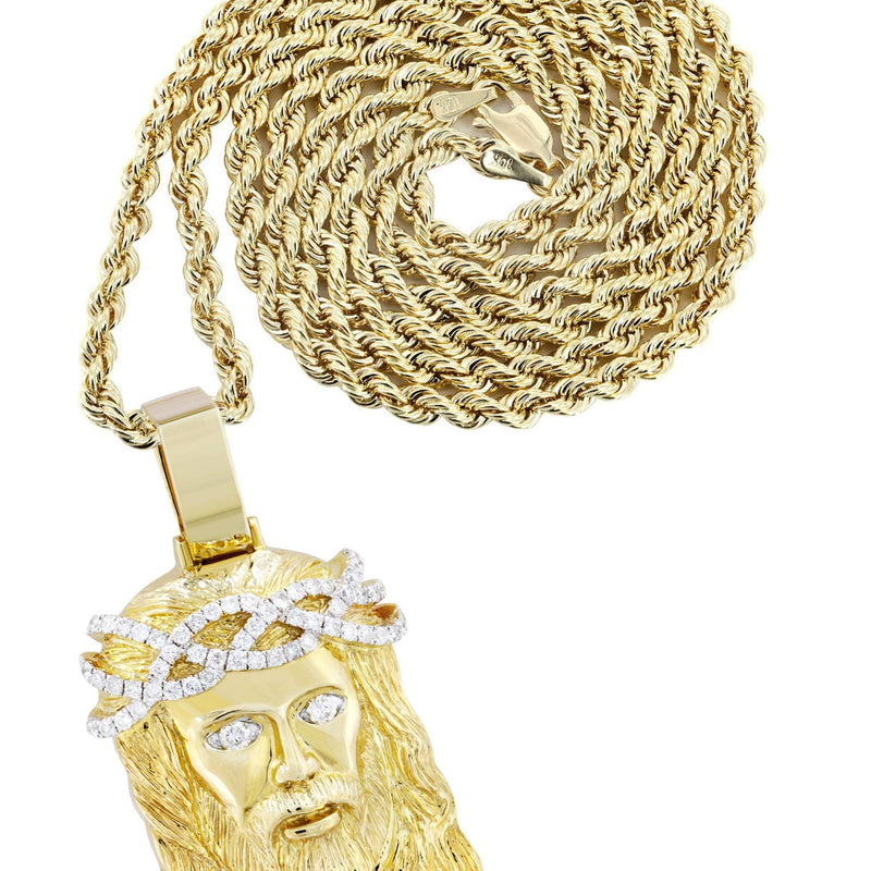 10K Yellow Gold Jesus Head Diamond Necklace  | 0.85 Carats
