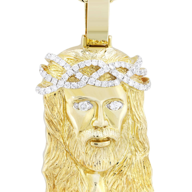 10K Yellow Gold Jesus Head Diamond Necklace  | 0.85 Carats