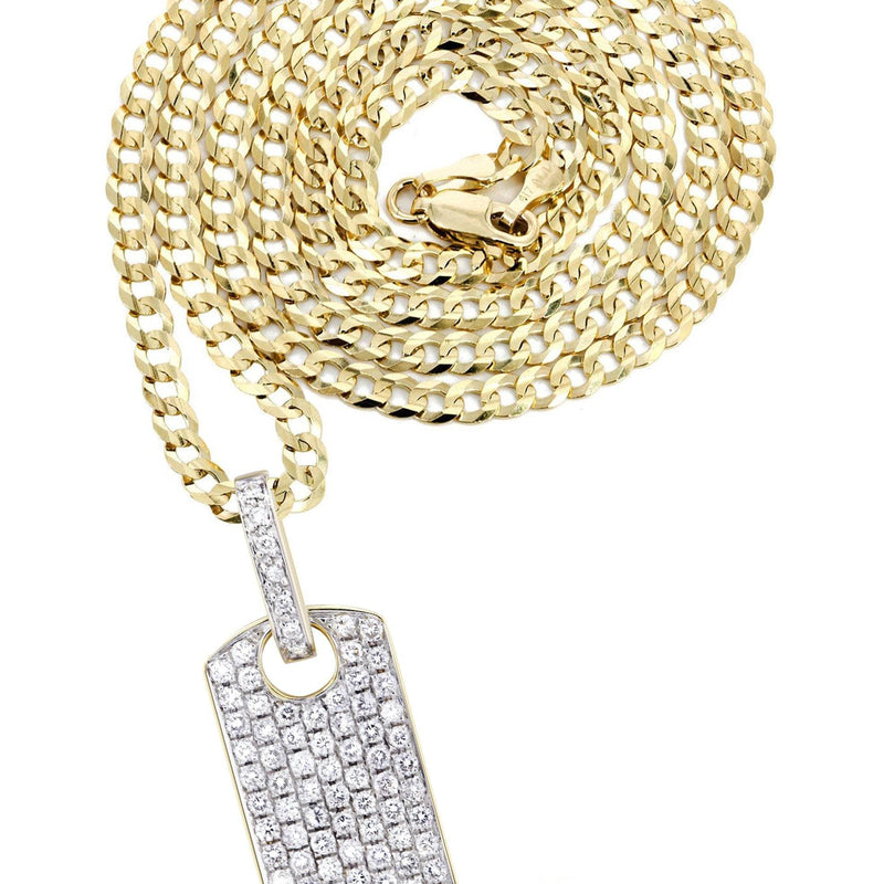 14K Yellow Gold Dog Tag Diamond Necklace  | 1.82 Carats