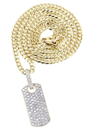 14K Yellow Gold Dog Tag Diamond Necklace  | 1.82 Carats