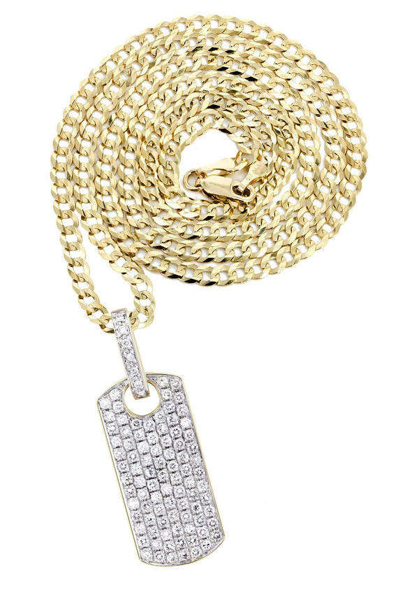 14K Yellow Gold Dog Tag Diamond Necklace  | 1.82 Carats