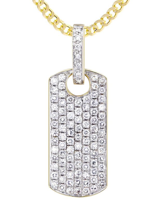 14K Yellow Gold Dog Tag Diamond Necklace  | 1.82 Carats