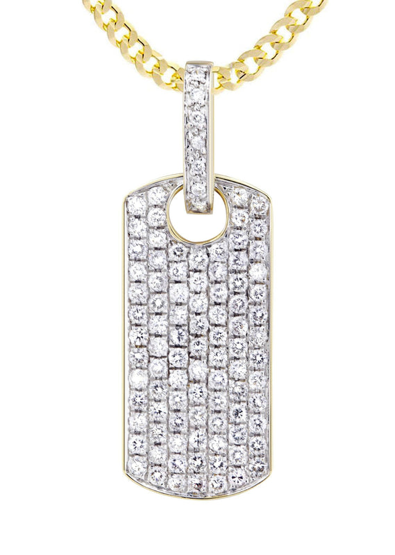14K Yellow Gold Dog Tag Diamond Necklace  | 1.82 Carats
