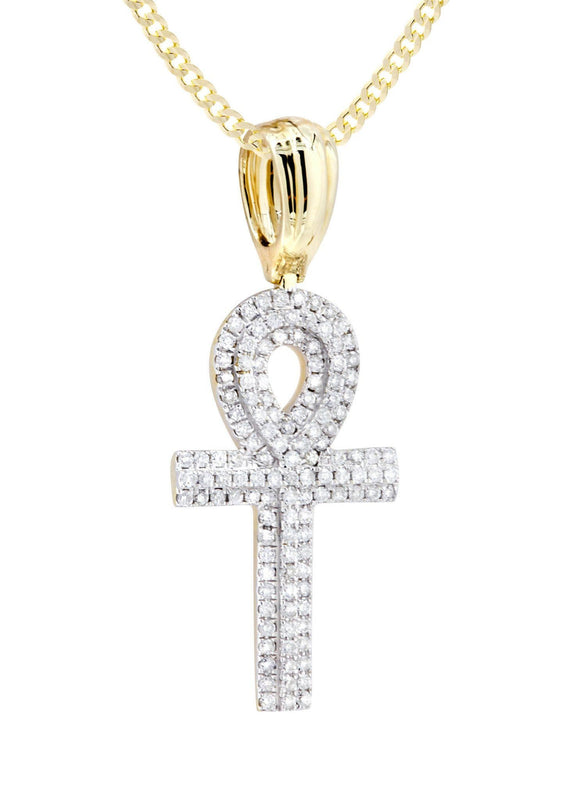 14K Yellow Gold Ankh Diamond Necklace  | 0.66 Carats