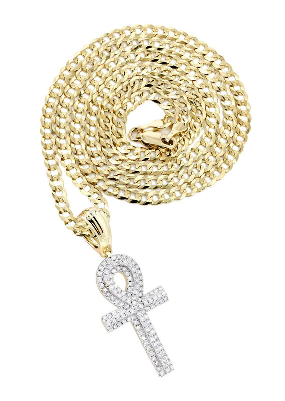 14K Yellow Gold Ankh Diamond Necklace  | 0.66 Carats