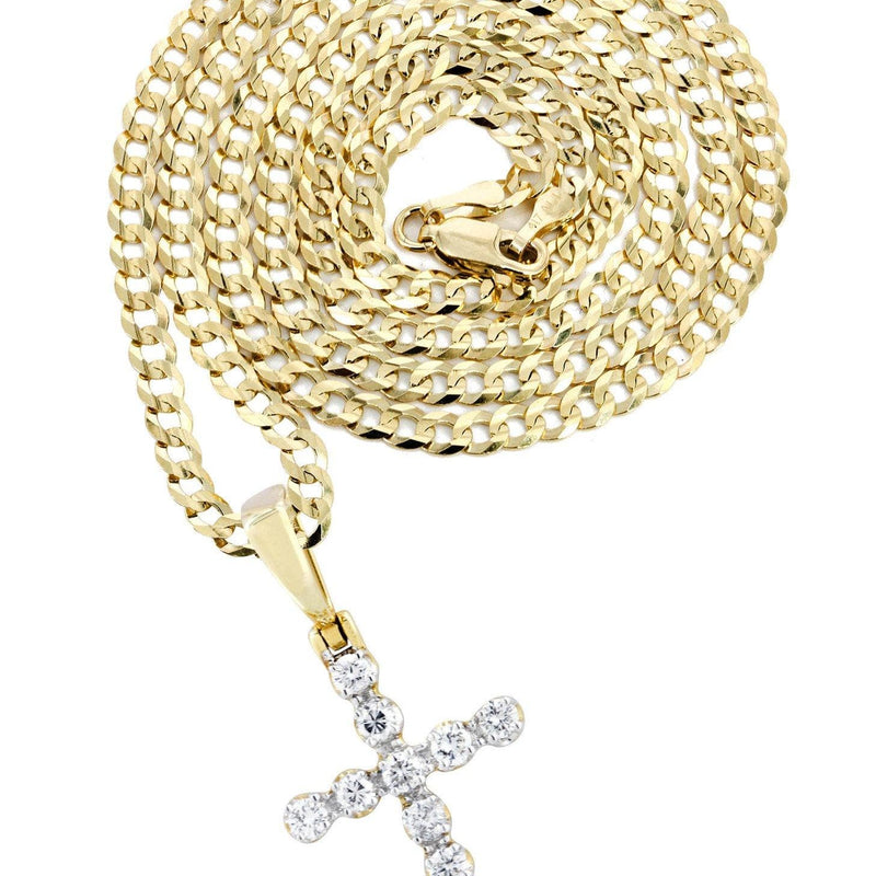 14K Yellow Gold Diamond Cross Necklace  | 0.5 Carats