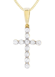 14K Yellow Gold Diamond Cross Necklace  | 1.49 Carats