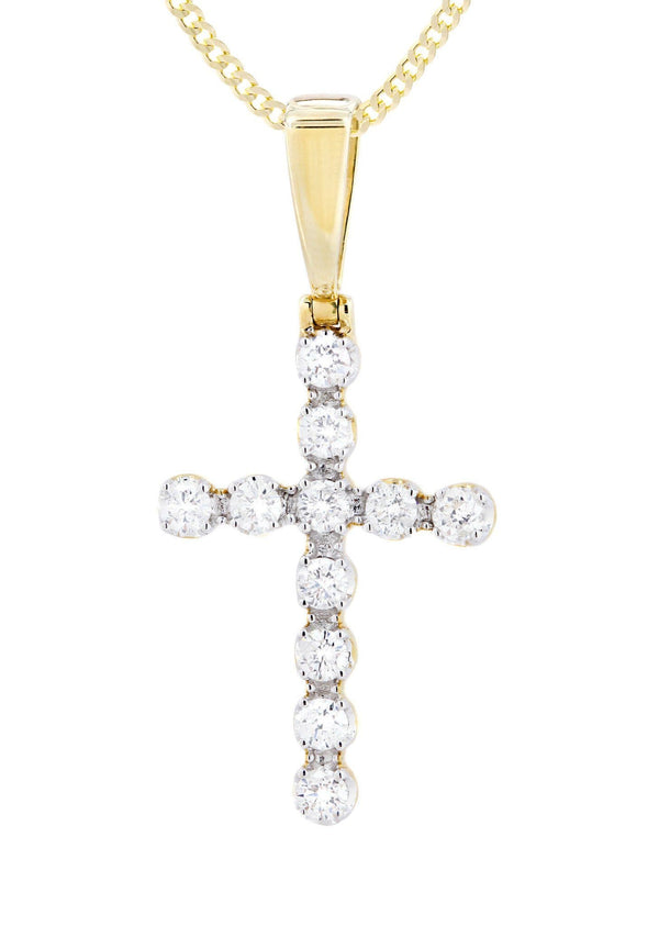 14K Yellow Gold Diamond Cross Necklace  | 1.49 Carats