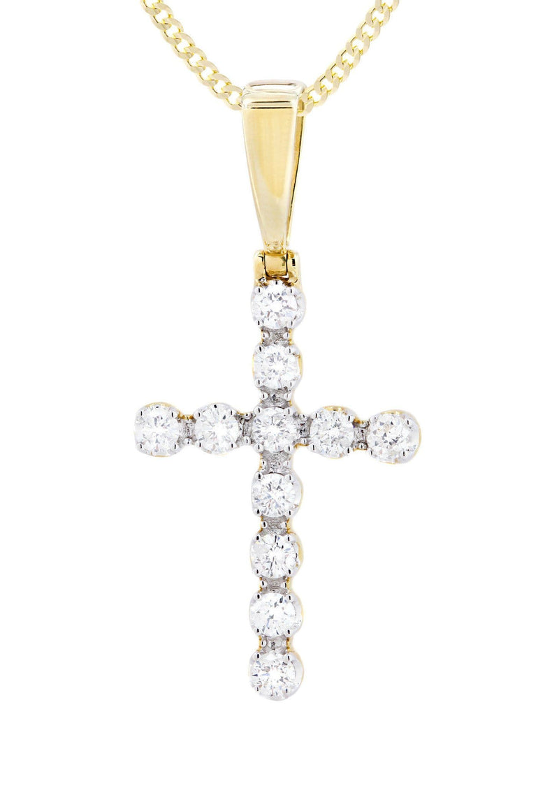 14K Yellow Gold Diamond Cross Necklace  | 1.49 Carats