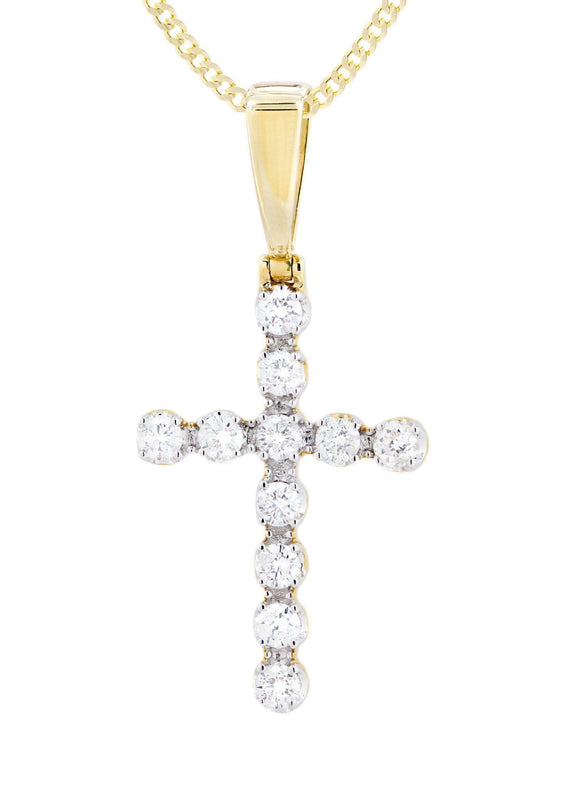 14K Yellow Gold Diamond Cross Necklace  | 1.49 Carats