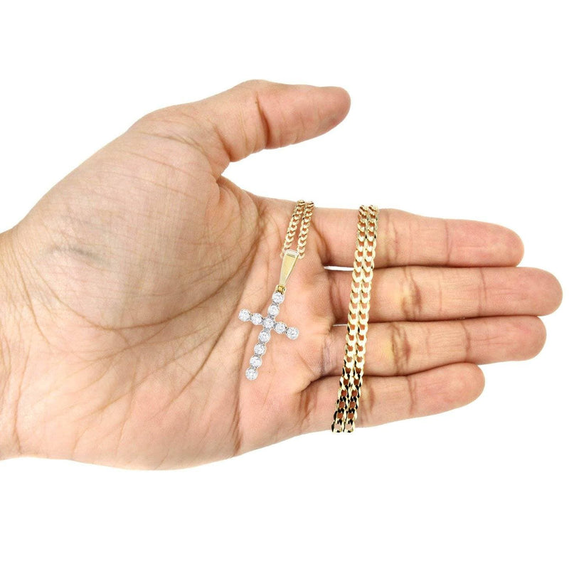 14K Yellow Gold Diamond Cross Necklace  | 1.49 Carats
