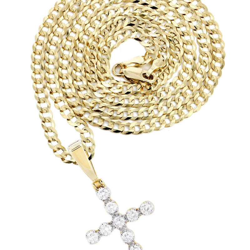 14K Yellow Gold Diamond Cross Necklace  | 1.49 Carats