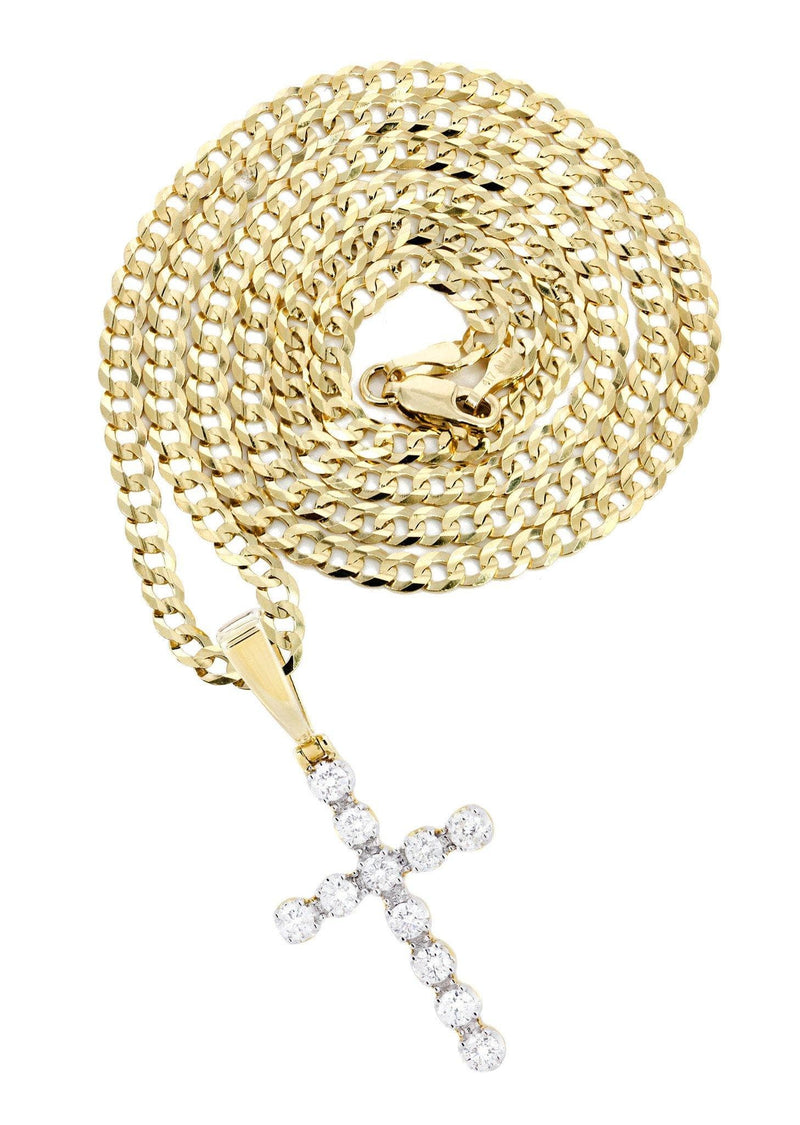 14K Yellow Gold Diamond Cross Necklace  | 1.49 Carats