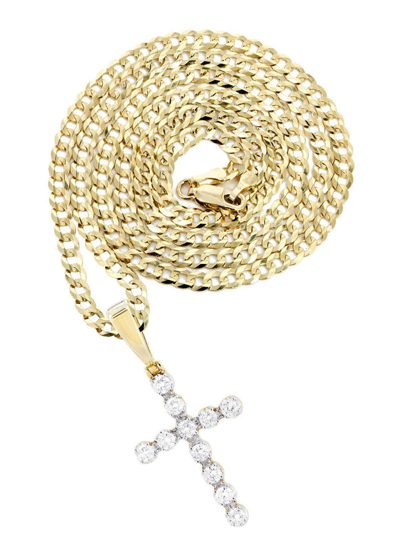14K Yellow Gold Diamond Cross Necklace  | 1.49 Carats