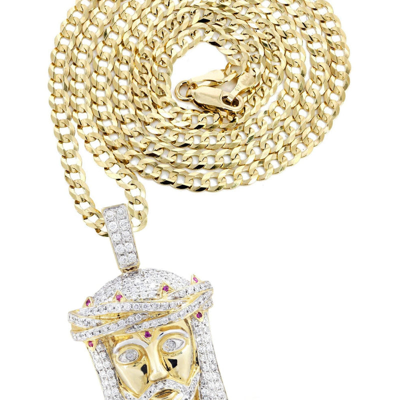 14K Yellow Gold Jesus Head Diamond Necklace  | 1.61 Carats