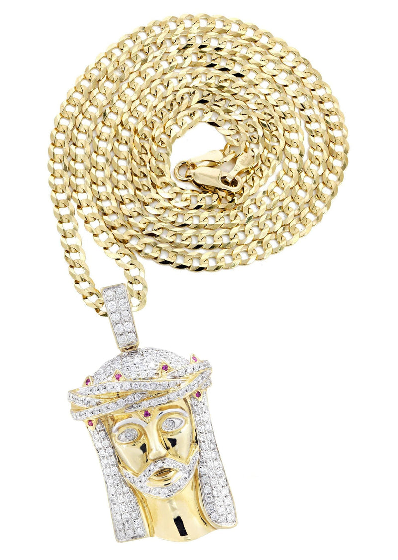 14K Yellow Gold Jesus Head Diamond Necklace  | 1.61 Carats