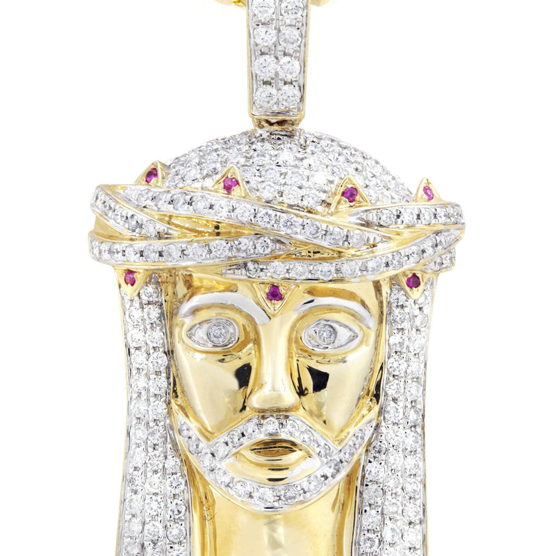 14K Yellow Gold Jesus Head Diamond Necklace  | 1.61 Carats