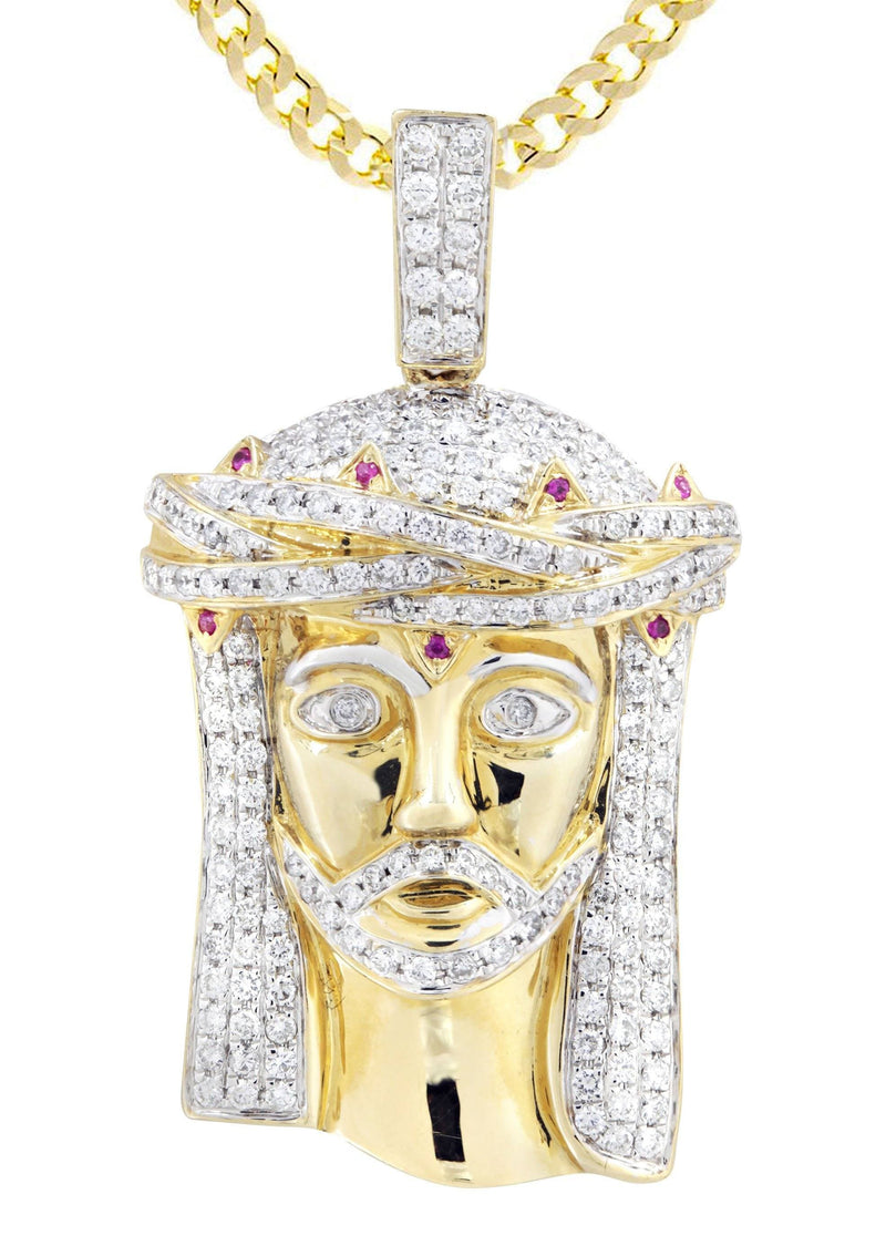 14K Yellow Gold Jesus Head Diamond Necklace  | 1.61 Carats