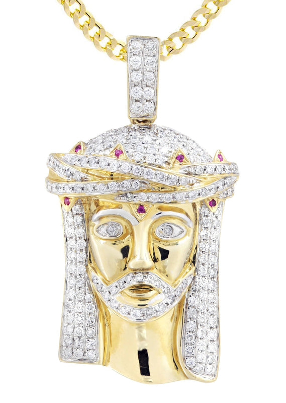14K Yellow Gold Jesus Head Diamond Necklace  | 1.61 Carats