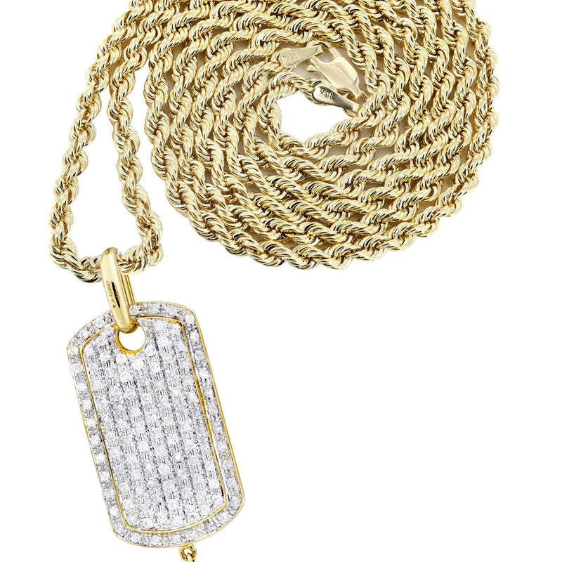 10K Yellow Gold Dog Tag Diamond Necklace  | 1.06 Carats