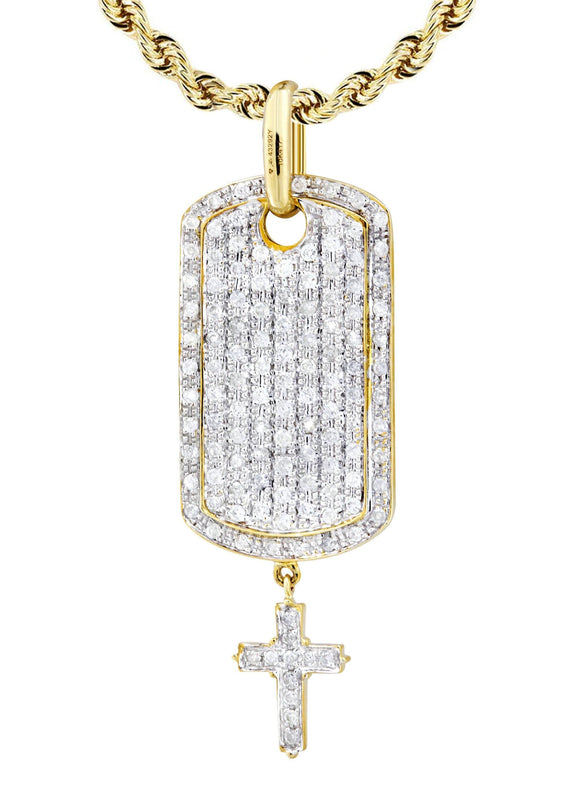 10K Yellow Gold Dog Tag Diamond Necklace  | 1.06 Carats
