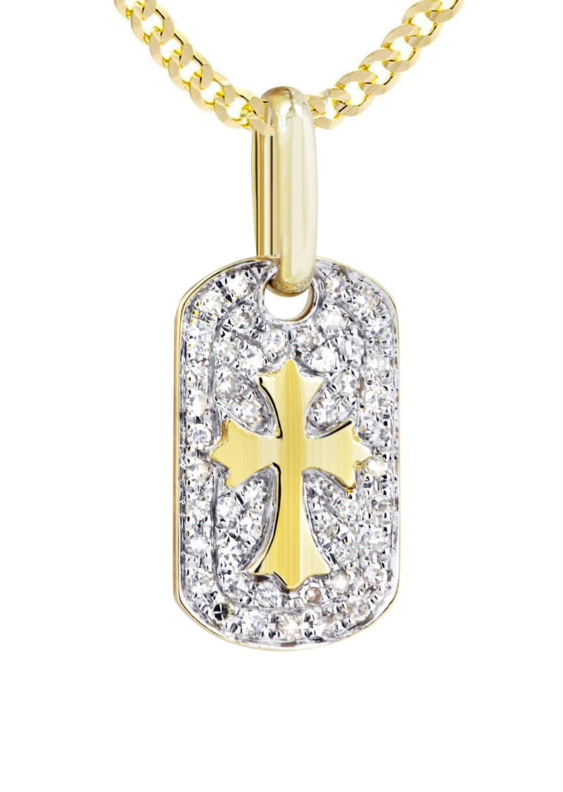 10K Yellow Gold Dog Tag Diamond Necklace  | 0.47 Carats