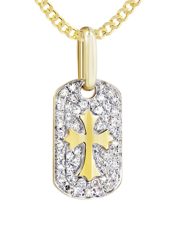 10K Yellow Gold Dog Tag Diamond Necklace  | 0.47 Carats