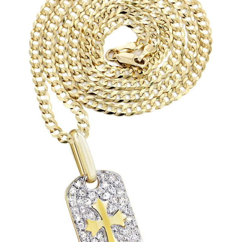 10K Yellow Gold Dog Tag Diamond Necklace  | 0.47 Carats