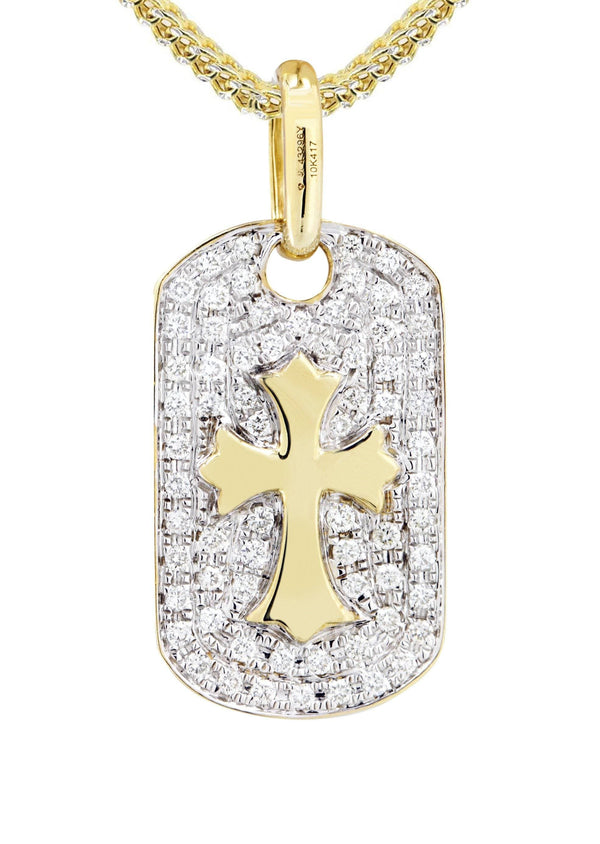 10K Yellow Gold Dog Tag Diamond Necklace  | 0.69 Carats