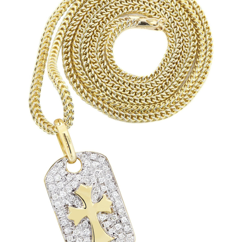 10K Yellow Gold Dog Tag Diamond Necklace  | 0.69 Carats