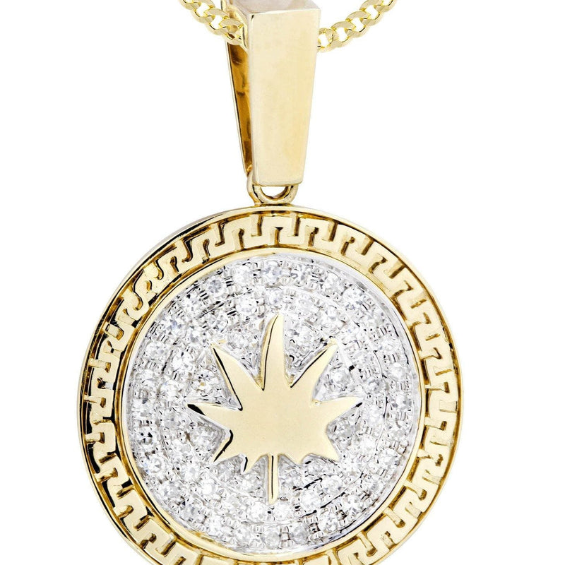 10K Yellow Gold Marijuana Leaf Diamond Necklace  | 0.62 Carats