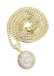 10K Yellow Gold Marijuana Leaf Diamond Necklace  | 0.62 Carats