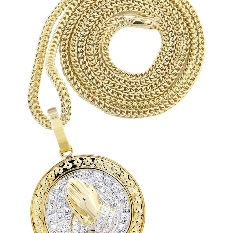 10K Yellow Gold Praying Hands Diamond Necklace  | 0.54 Carats